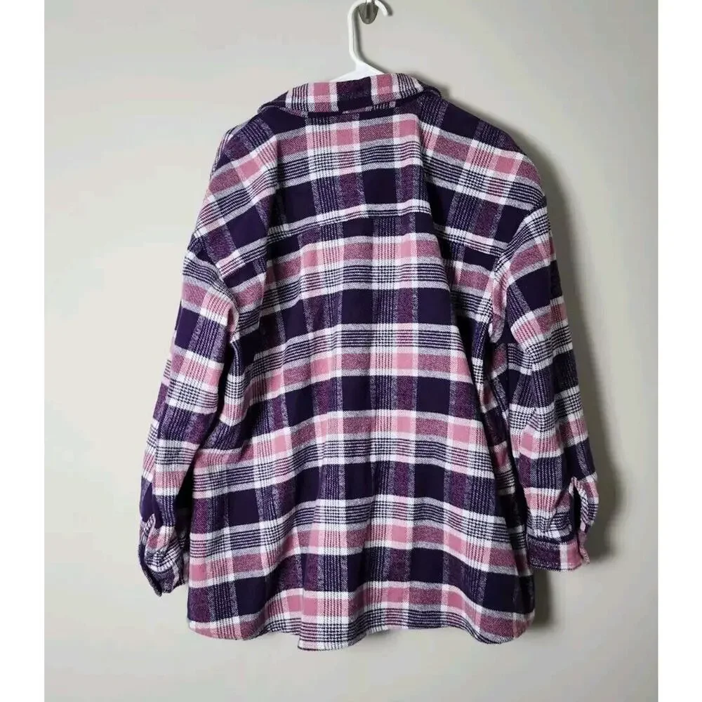 Lane Bryant Plaid Shacket‎ Plus Size 18/20 2X Pink Purple Button Front